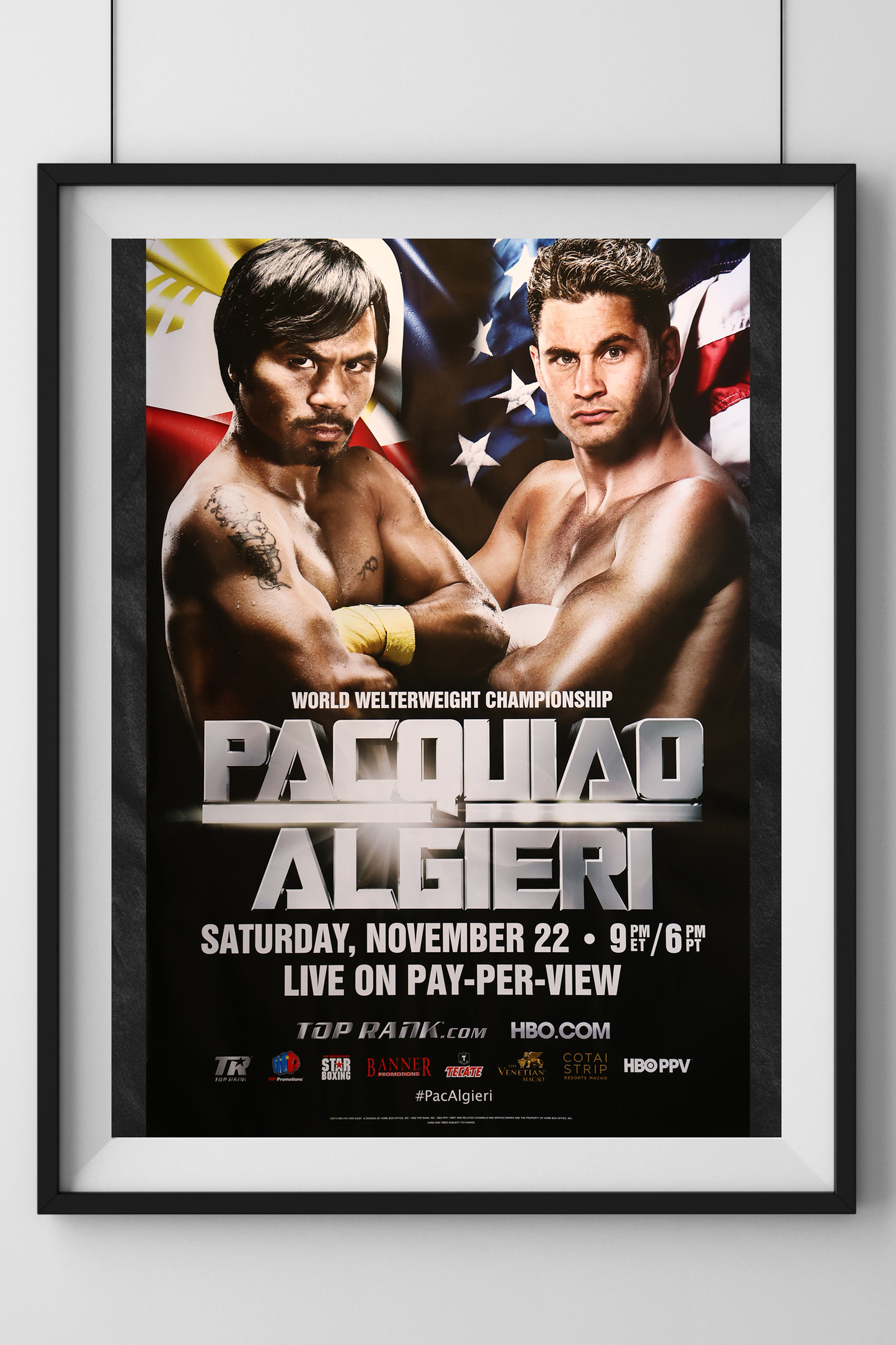 Manny Pacquiao vs. Chris Algieri official event poster with vibrant fight imagery and bold typography.