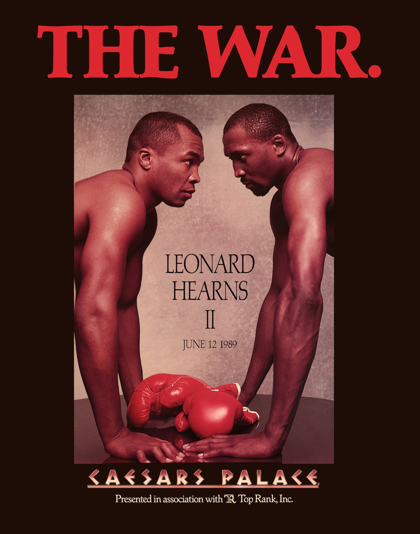 Promotional poster for a boxing match featuring two boxers facing each other with red boxing gloves.