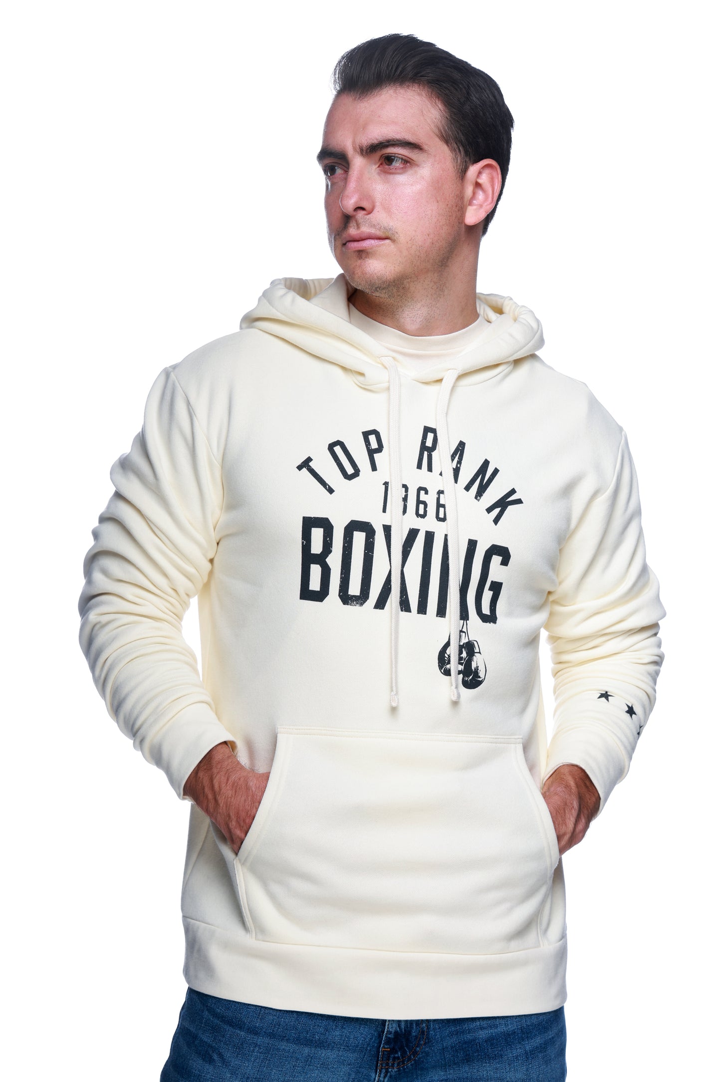 Top Rank Natural Pullover Hoodie with the Top Rank logo on the chest and stars on the left sleeve
