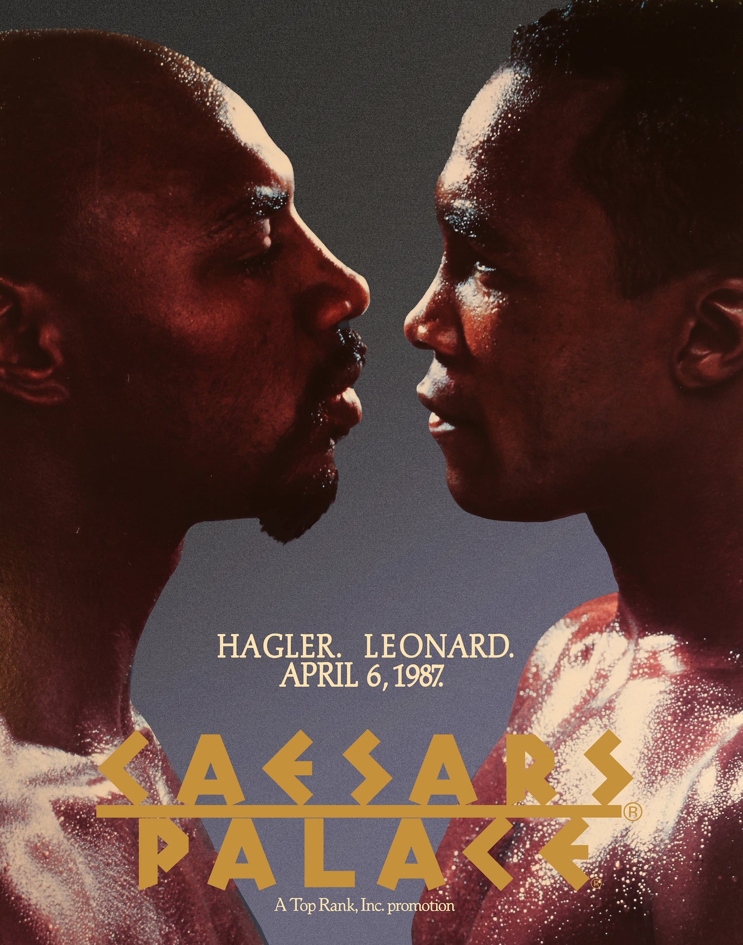 Promotional poster for a boxing match featuring two fighters facing each other with text about the date and location.