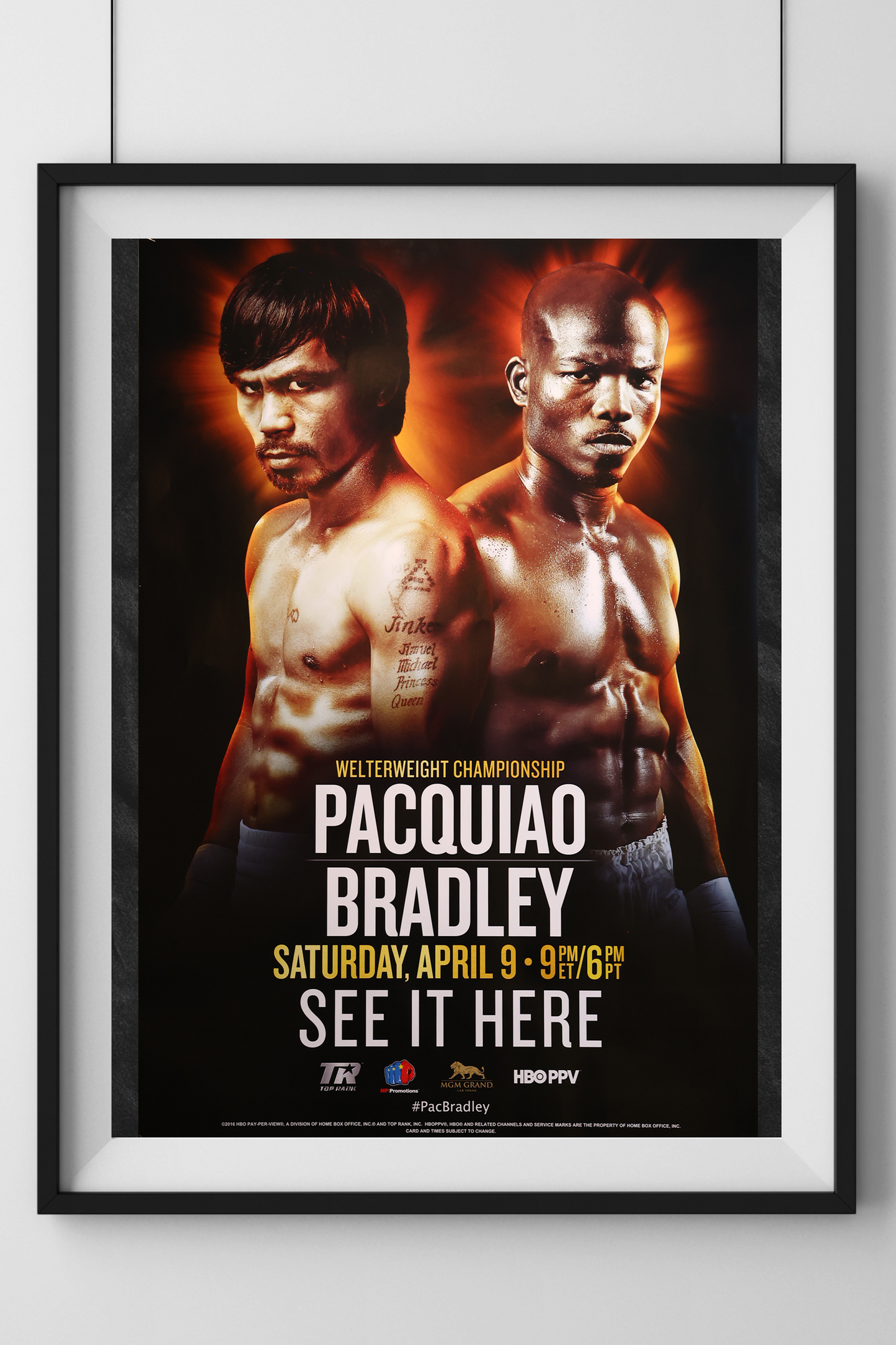 Manny Pacquiao vs. Timothy Bradley official event poster with dynamic fight imagery and bold typography.