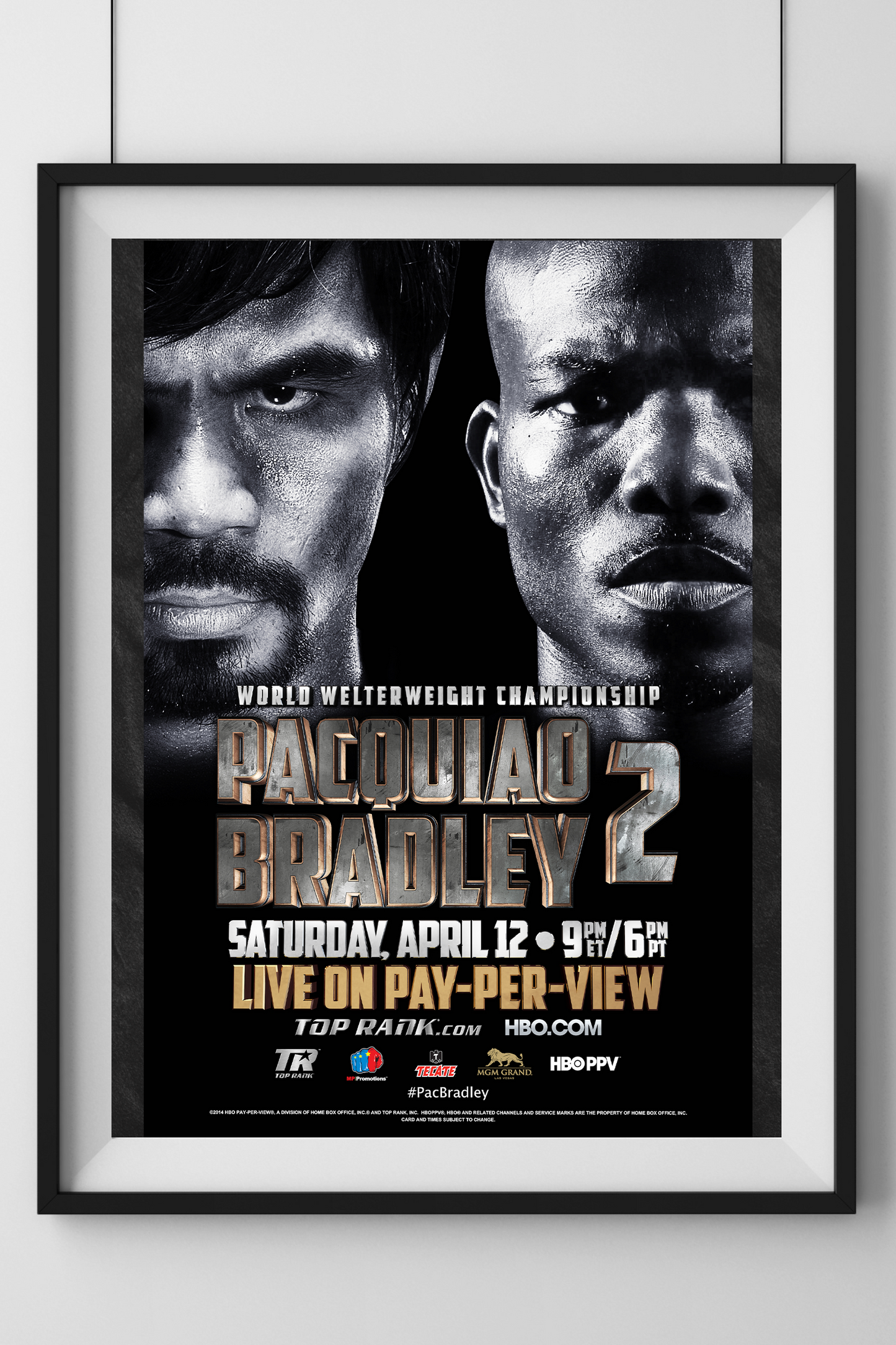 Manny Pacquiao vs. Timothy Bradley II official event poster with dynamic fight imagery and bold typography