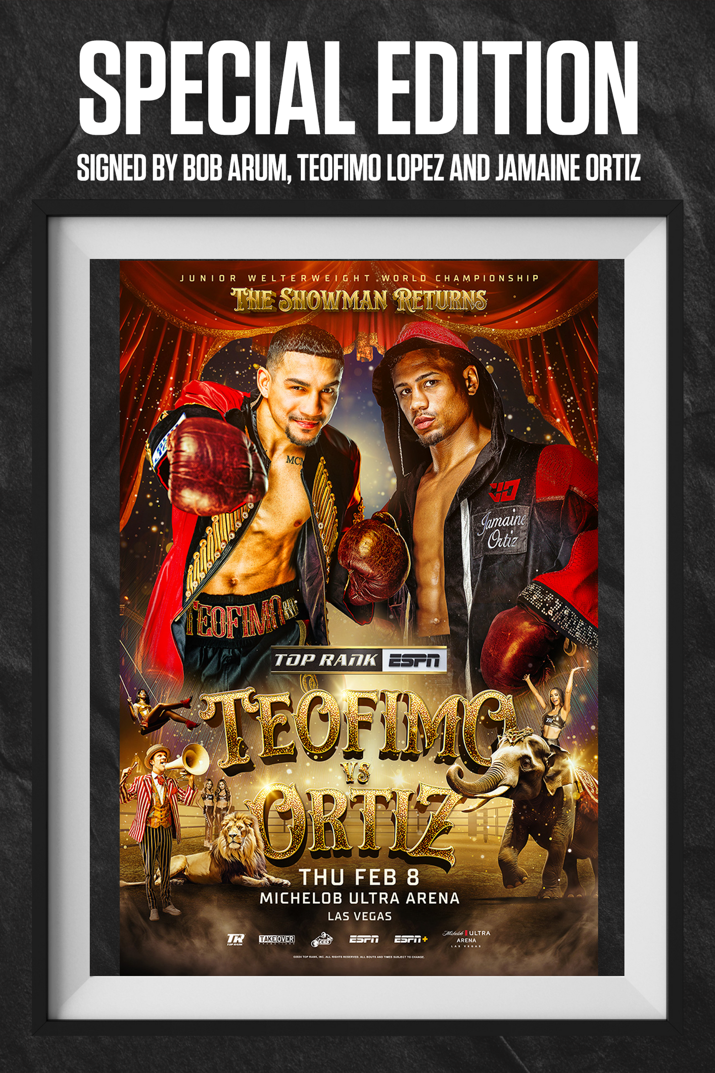 Limited Edition Signed Teofimo Lopez vs. Ortiz Fight Poster featuring Bob Arum