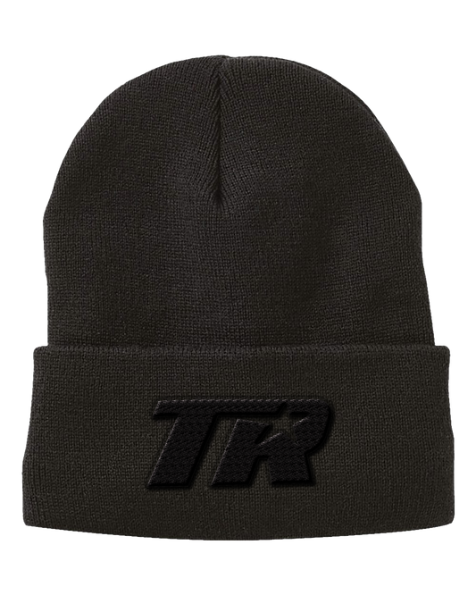 Black beanie with a 3D embroidered Top Rank Boxing logo on the front cuff.