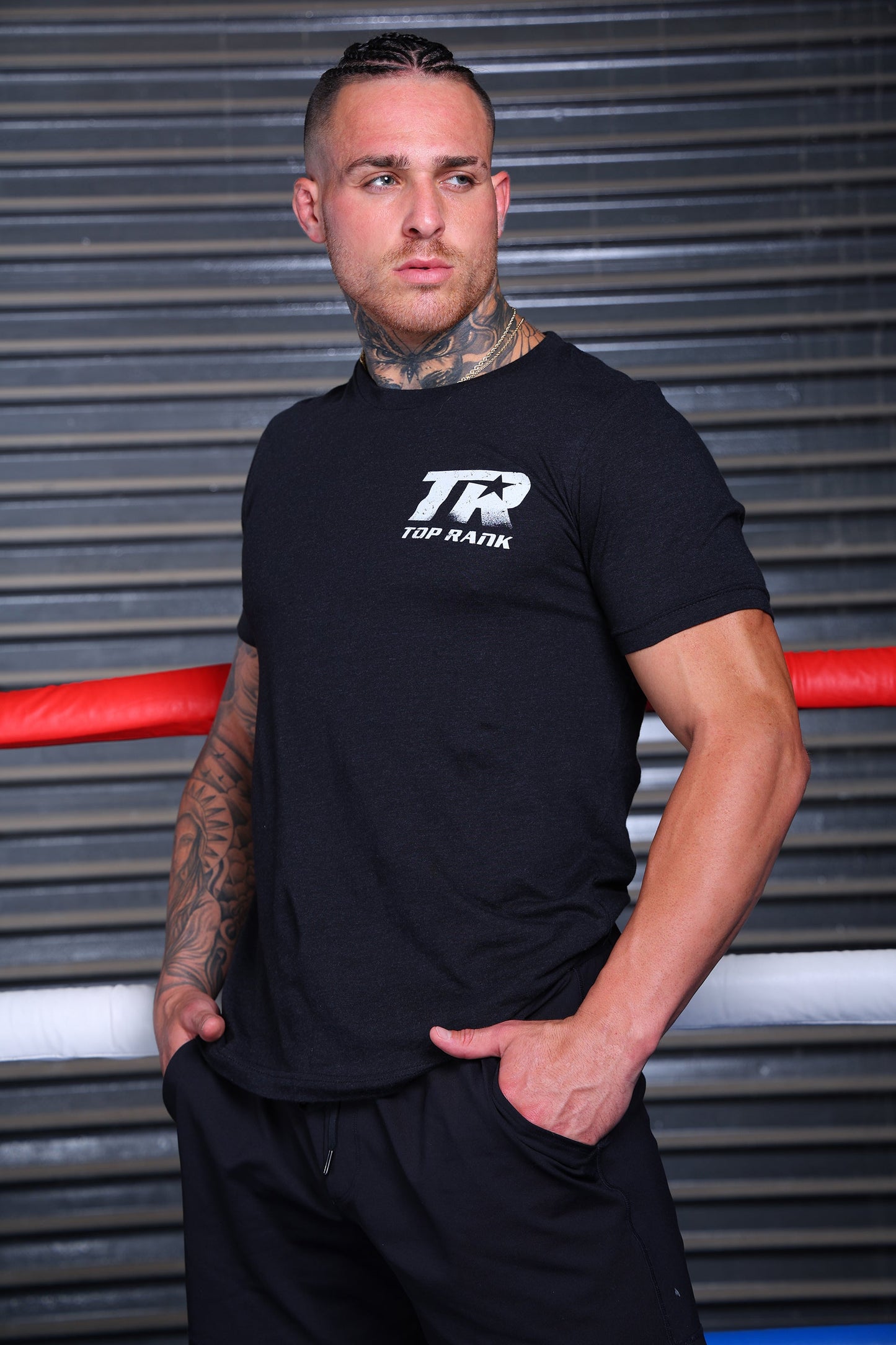 Black Top Rank Pocket Logo T-Shirt with Back Graphic